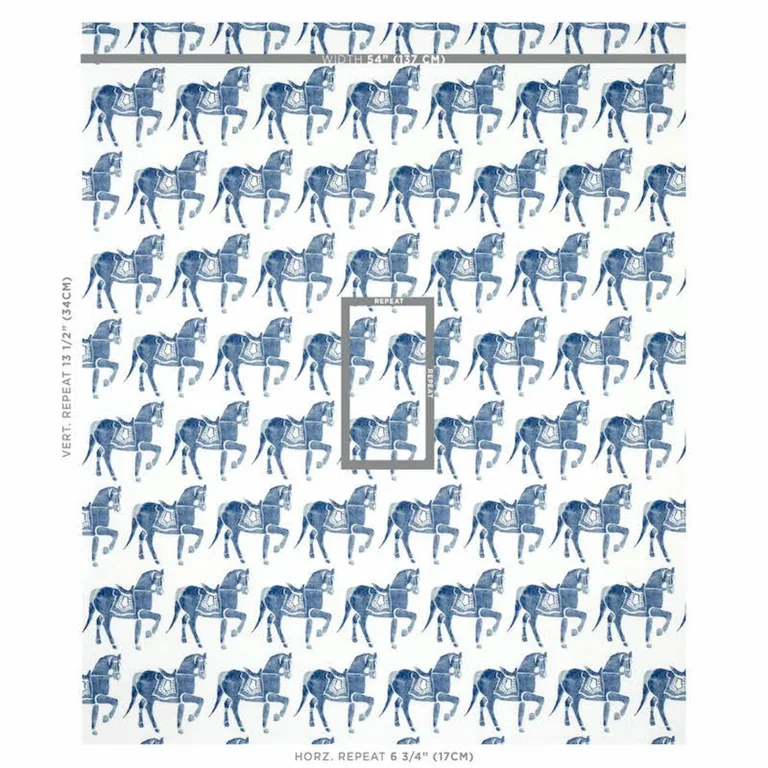 Schumacher 179130 Marwari Horse Navy fabric swatch