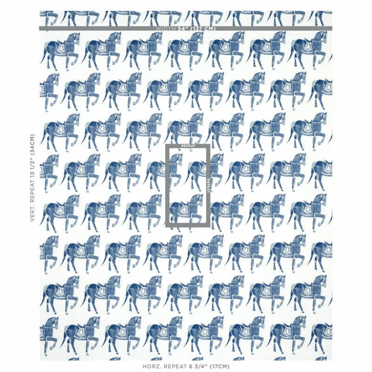 Schumacher 179130 Marwari Horse Navy fabric swatch