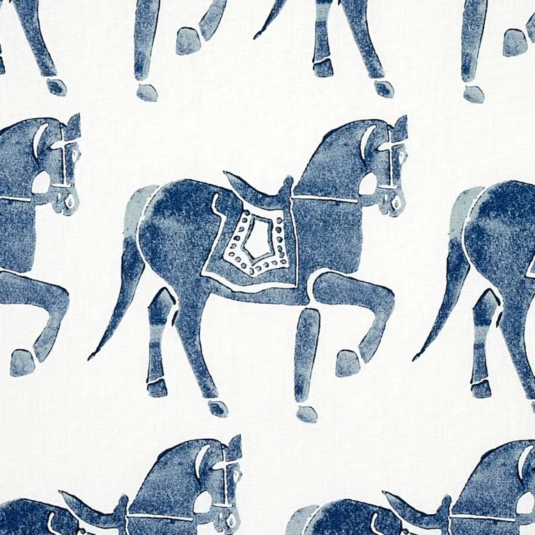 Schumacher 179130 Marwari Horse Navy fabric swatch