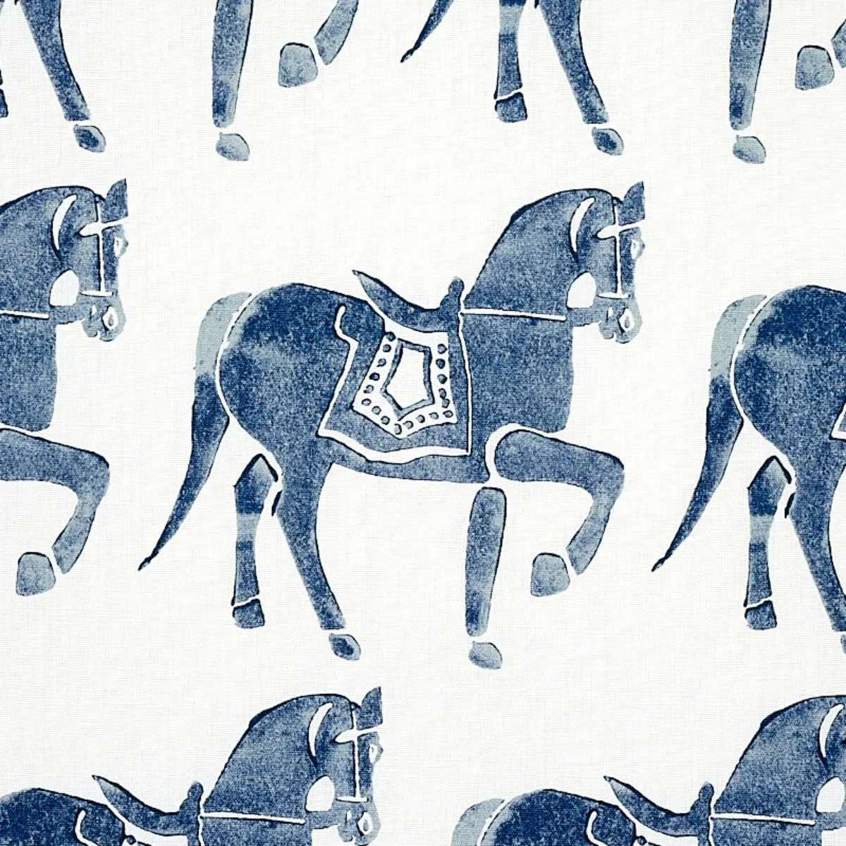 Schumacher 179130 Marwari Horse Navy fabric swatch