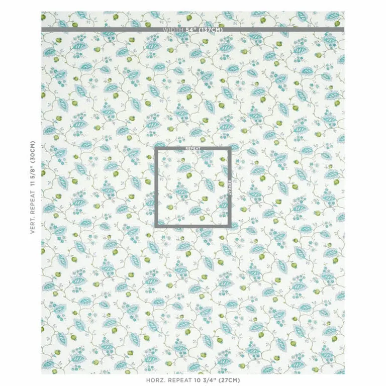 Schumacher 179451 Maryam Vine Peacock fabric swatch