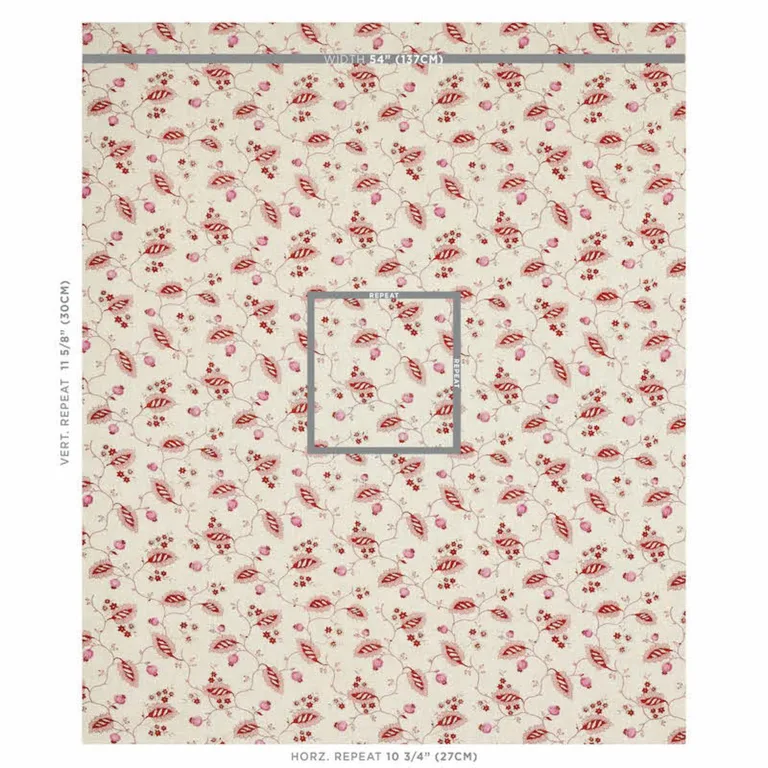 Schumacher 179450 Maryam Vine Pink & Red fabric swatch