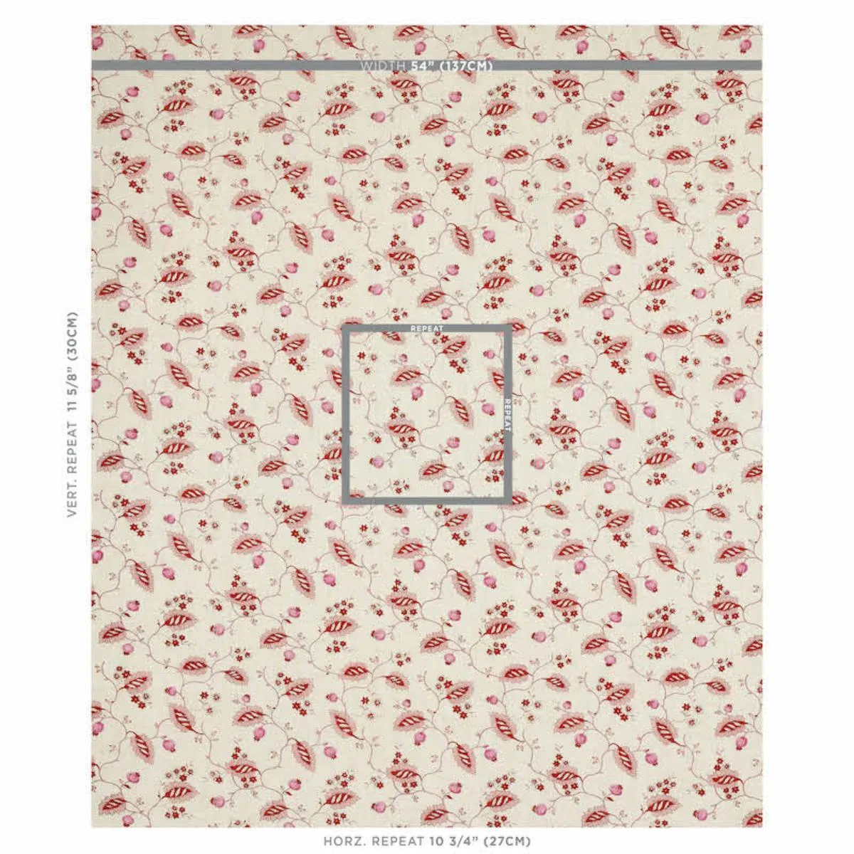 Schumacher 179450 Maryam Vine Pink & Red fabric swatch