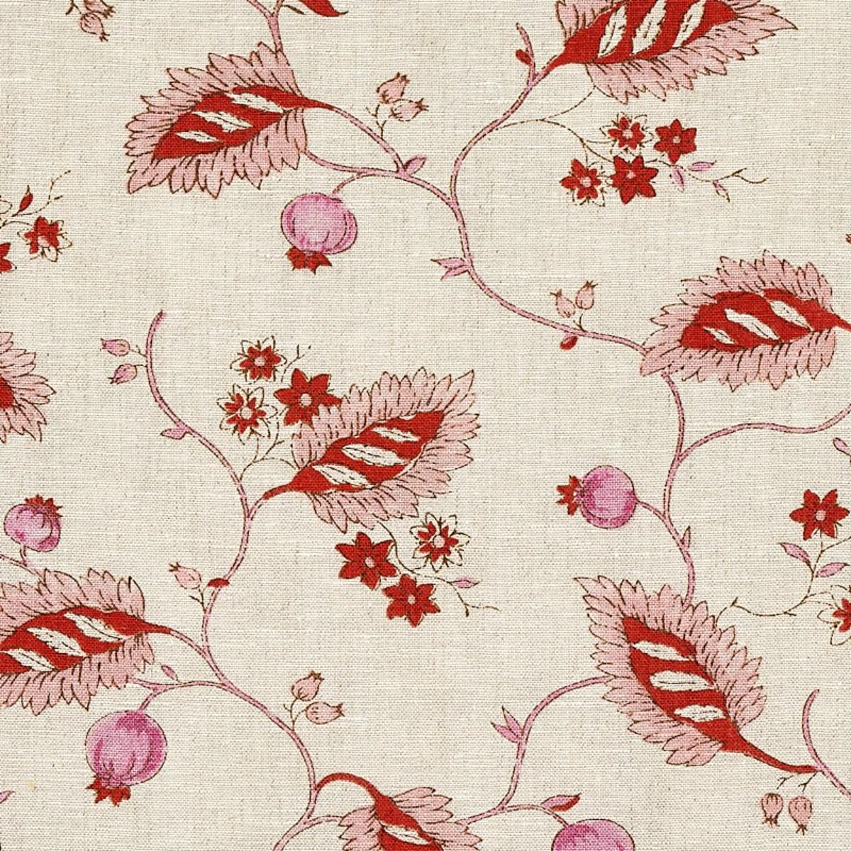 Schumacher 179450 Maryam Vine Pink & Red fabric swatch