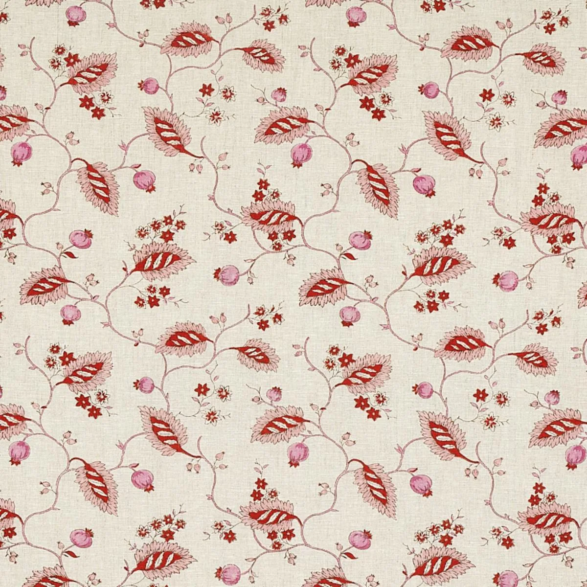 Schumacher 179450 Maryam Vine Pink & Red fabric swatch
