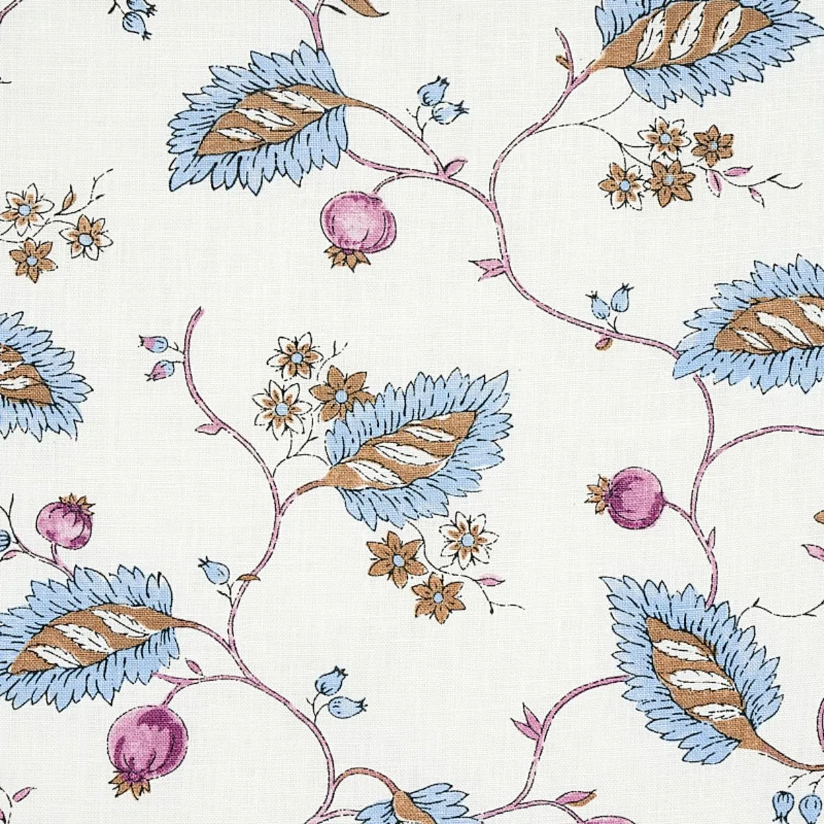 Schumacher 179452 Maryam Vine Sky & Plum fabric swatch