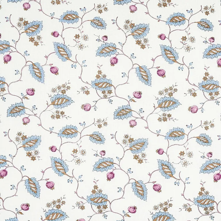 Schumacher 179452 Maryam Vine Sky & Plum fabric swatch