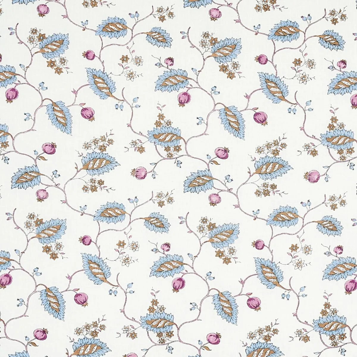 Schumacher 179452 Maryam Vine Sky & Plum fabric swatch