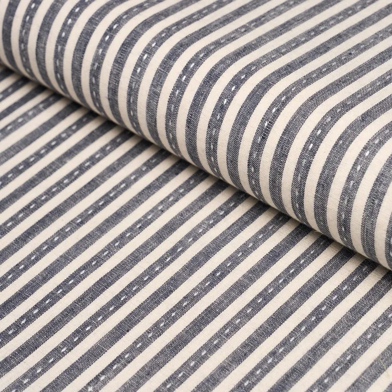 Schumacher 180592 Mathis Ticking Stripe Carbon fabric swatch