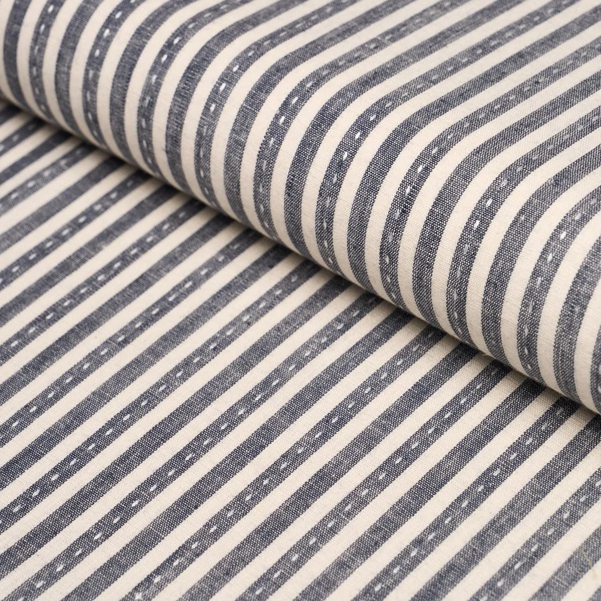 Schumacher 180592 Mathis Ticking Stripe Carbon fabric swatch