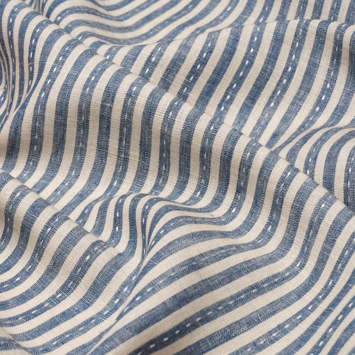 Schumacher 180593 Mathis Ticking Stripe Indigo fabric swatch