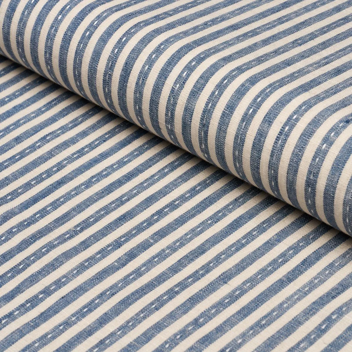 Schumacher 180593 Mathis Ticking Stripe Indigo fabric swatch