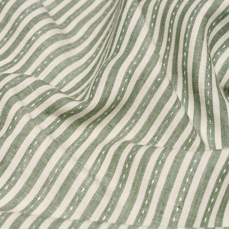 Schumacher 180591 Mathis Ticking Stripe Sage fabric swatch