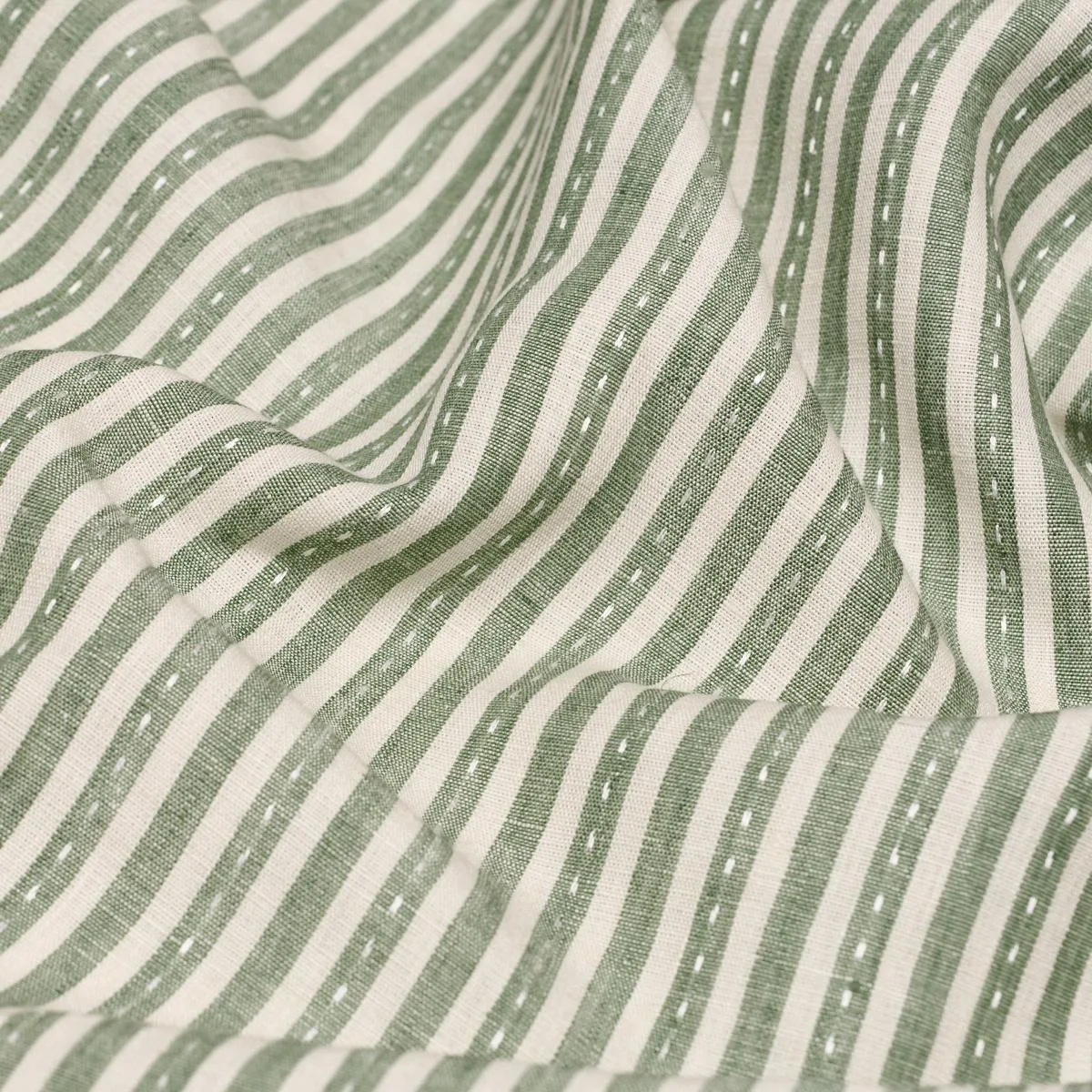 Schumacher 180591 Mathis Ticking Stripe Sage fabric swatch