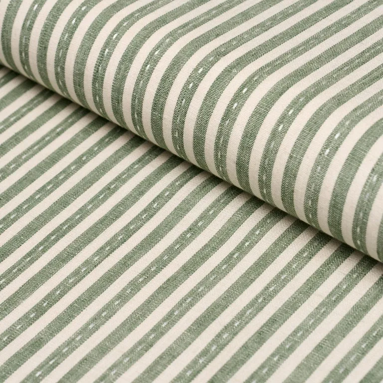 Schumacher 180591 Mathis Ticking Stripe Sage fabric swatch