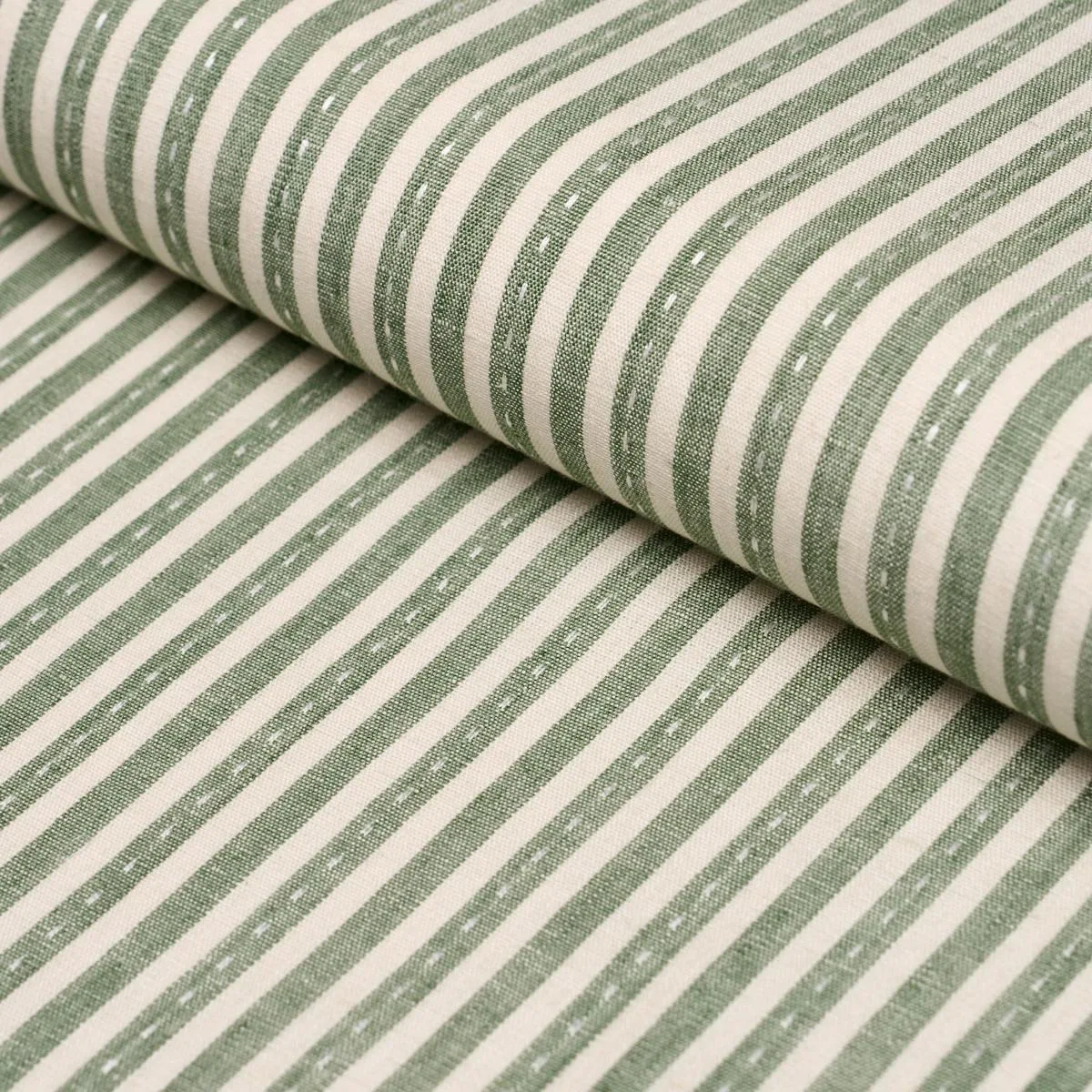 Schumacher 180591 Mathis Ticking Stripe Sage fabric swatch