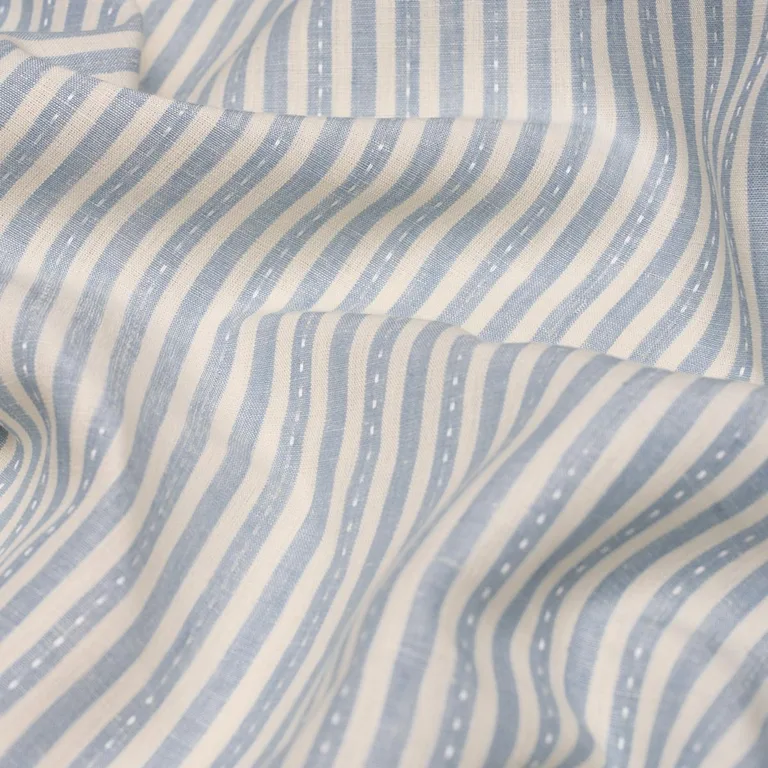 Schumacher 180590 Mathis Ticking Stripe Sky fabric swatch