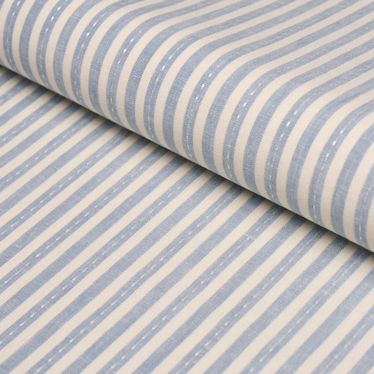 Schumacher 180590 Mathis Ticking Stripe Sky fabric swatch