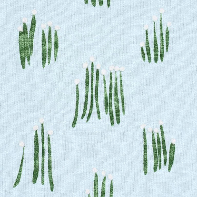 Schumacher 84392 Meadow Button Hand Embroidery Blue fabric swatch