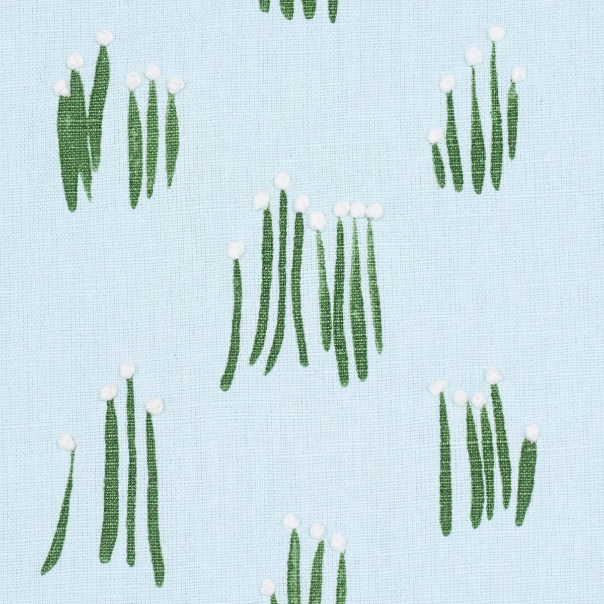 Schumacher 84392 Meadow Button Hand Embroidery Blue fabric swatch