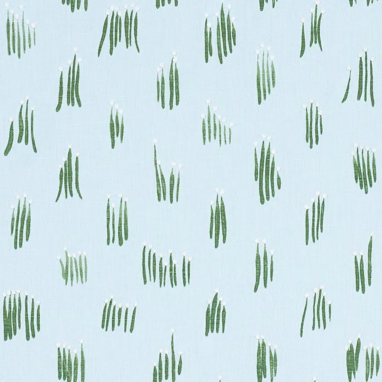 Schumacher 84392 Meadow Button Hand Embroidery Blue fabric swatch