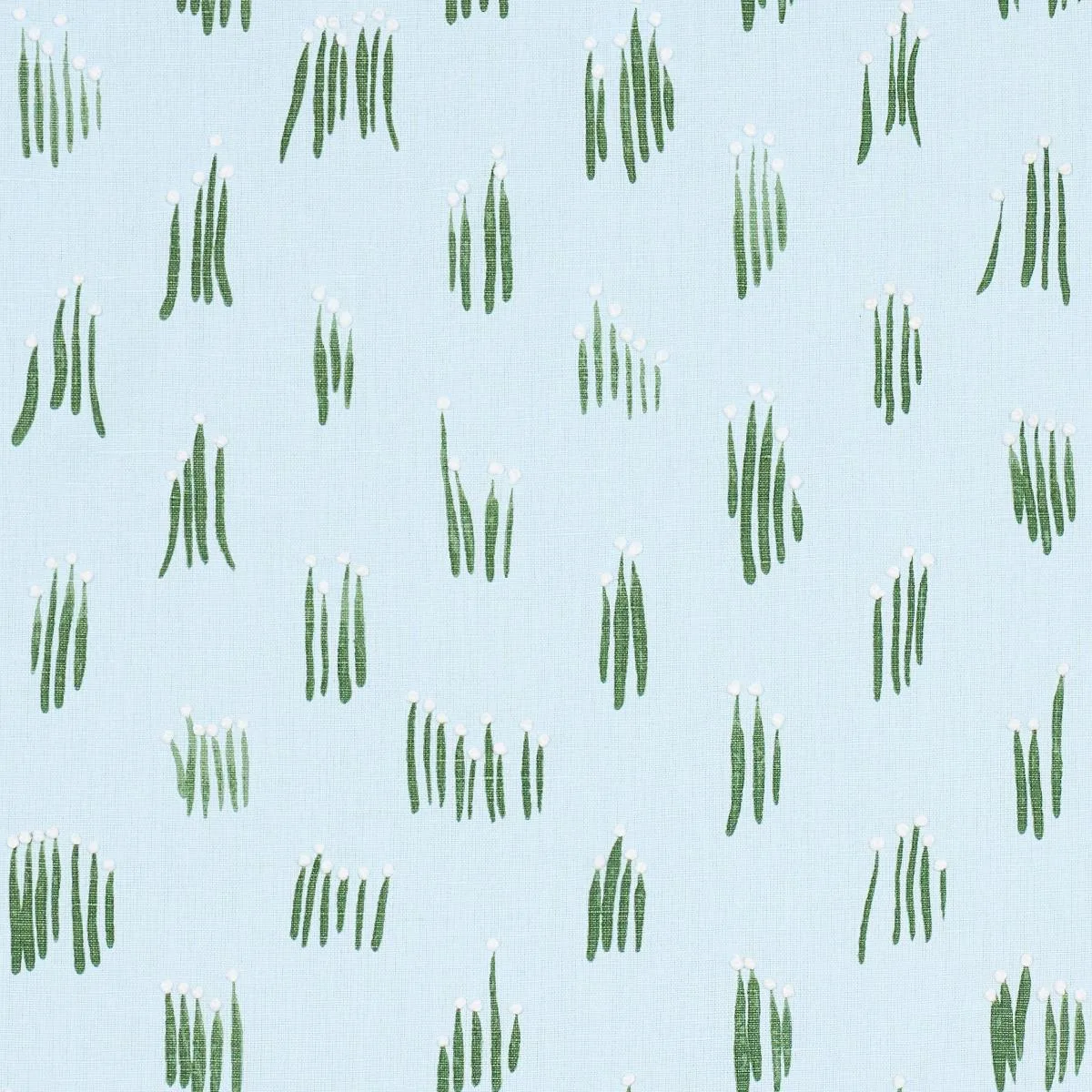 Schumacher 84392 Meadow Button Hand Embroidery Blue fabric swatch