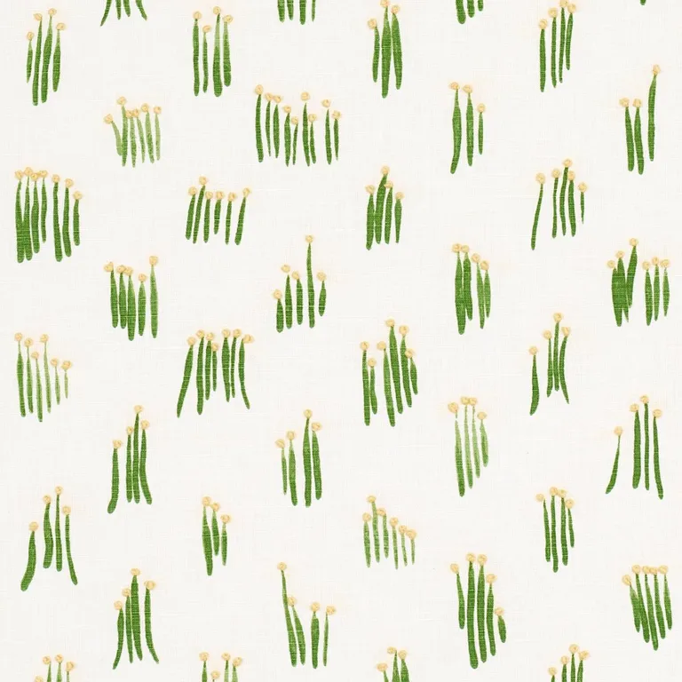 Schumacher 84390 Meadow Button Hand Embroidery Yellow fabric swatch