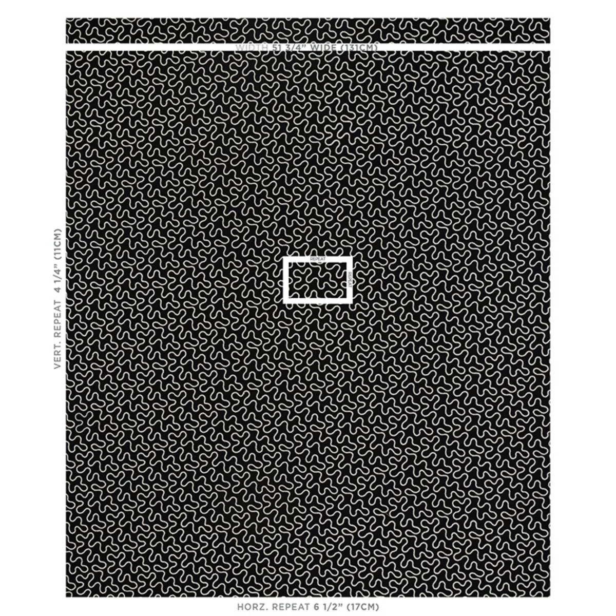 Schumacher 67605 Meander Embroidery Black fabric swatch