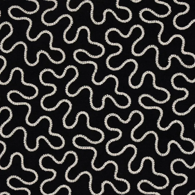 Schumacher 67605 Meander Embroidery Black fabric swatch