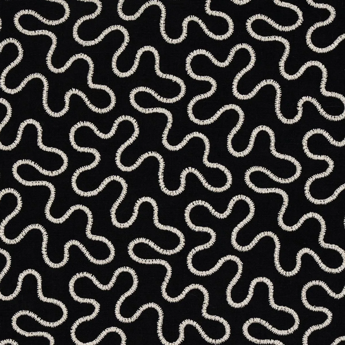 Schumacher 67605 Meander Embroidery Black fabric swatch