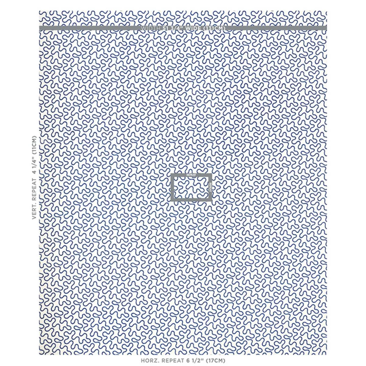 Schumacher 67603 Meander Embroidery Blue On Ivory fabric swatch