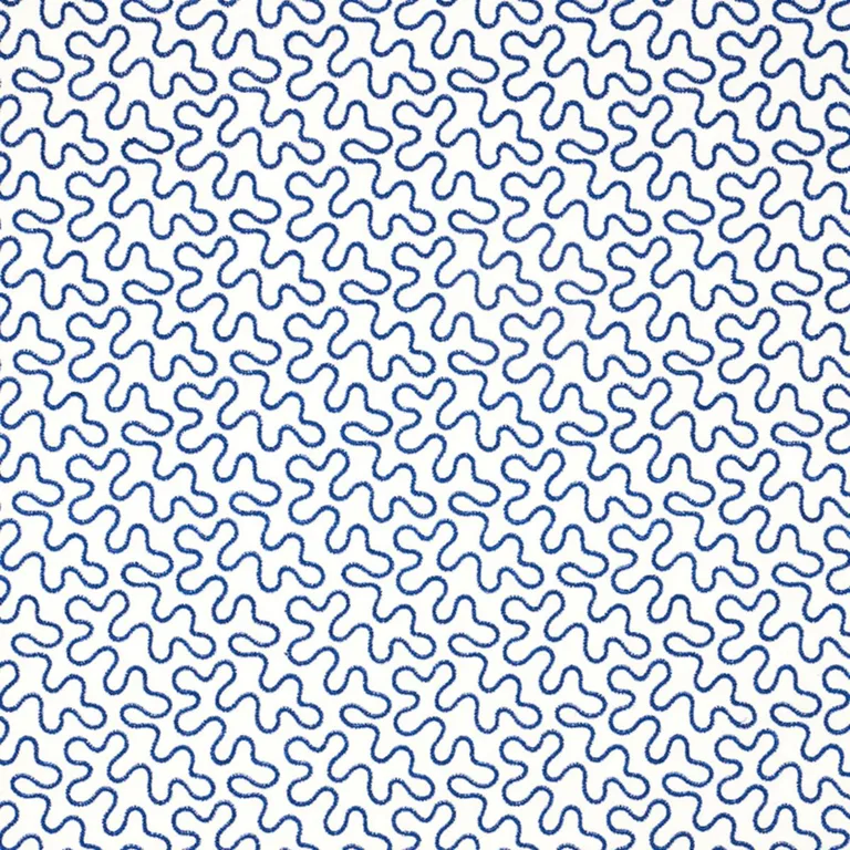 Schumacher 67603 Meander Embroidery Blue On Ivory fabric swatch