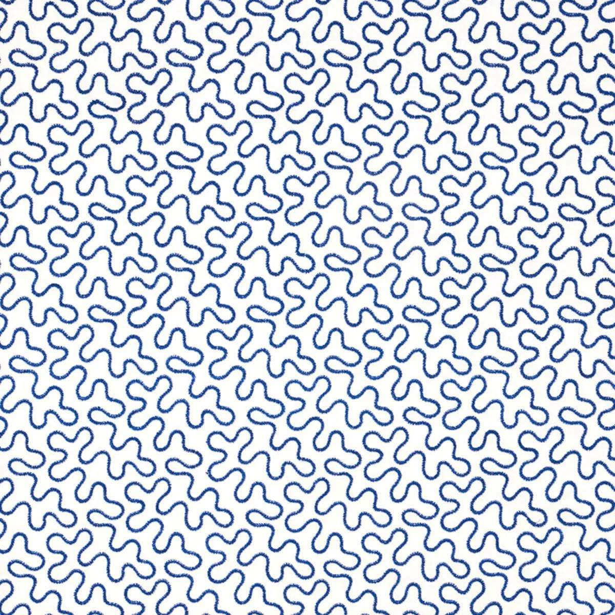 Schumacher 67603 Meander Embroidery Blue On Ivory fabric swatch