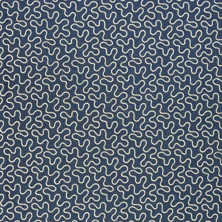 Schumacher 67600 Meander Embroidery Indigo fabric swatch