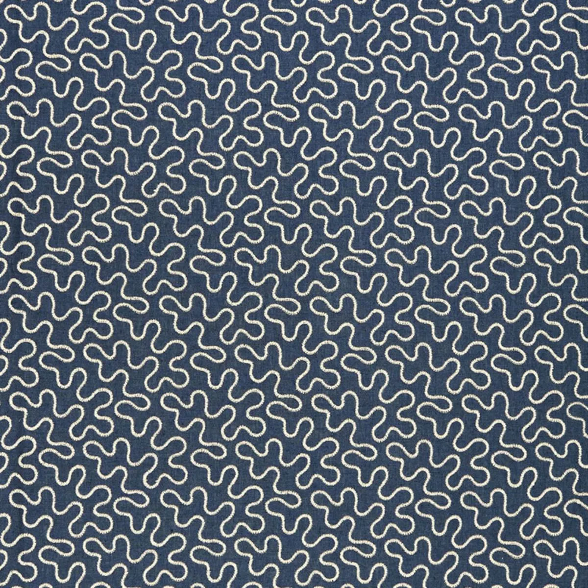Schumacher 67600 Meander Embroidery Indigo fabric swatch