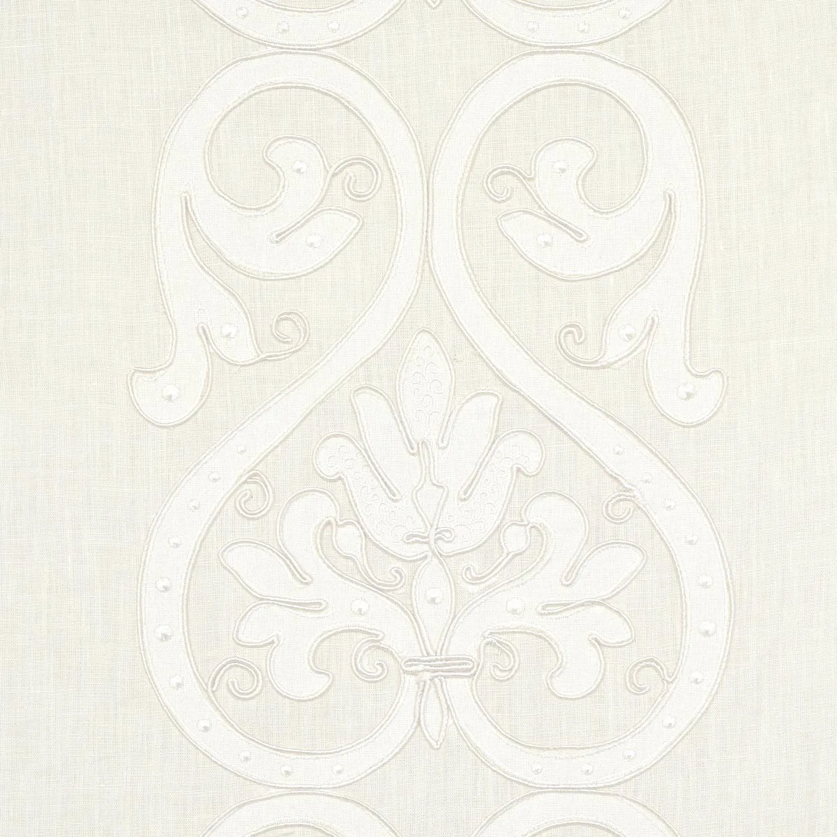 Schumacher 67640 Medici Embroidered Sheer Blanc fabric swatch