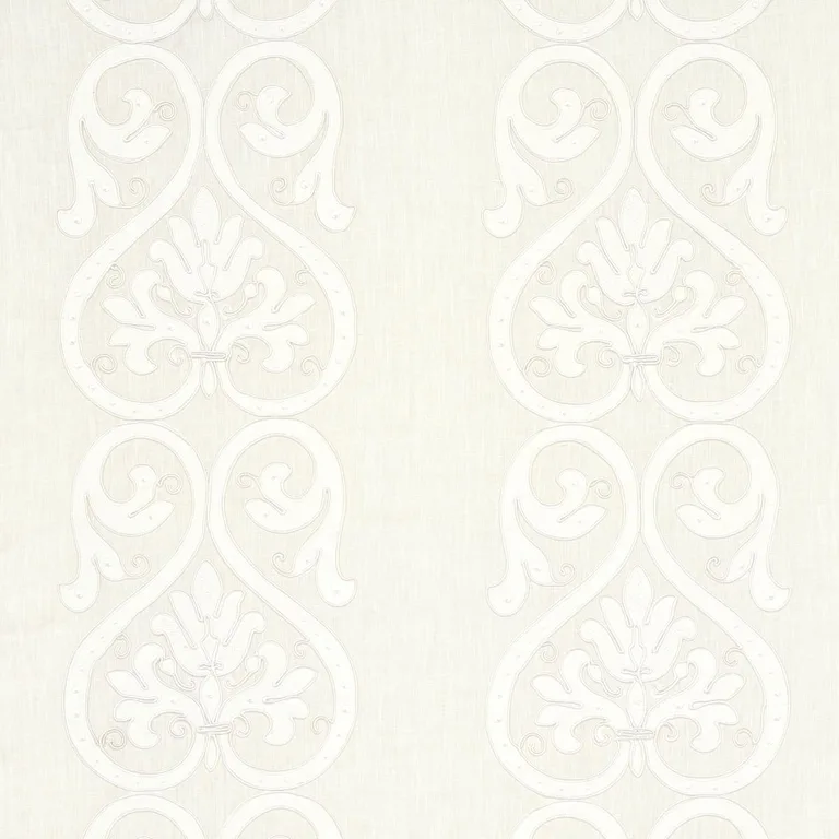 Schumacher 67640 Medici Embroidered Sheer Blanc fabric swatch