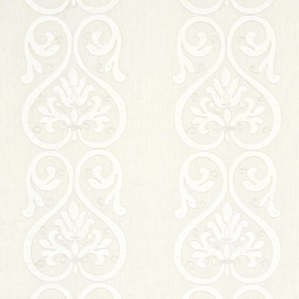 Schumacher 67640 Medici Embroidered Sheer Blanc fabric swatch