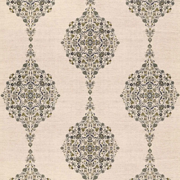 Schumacher 175322 Mehndi Linen Print Smoke fabric swatch