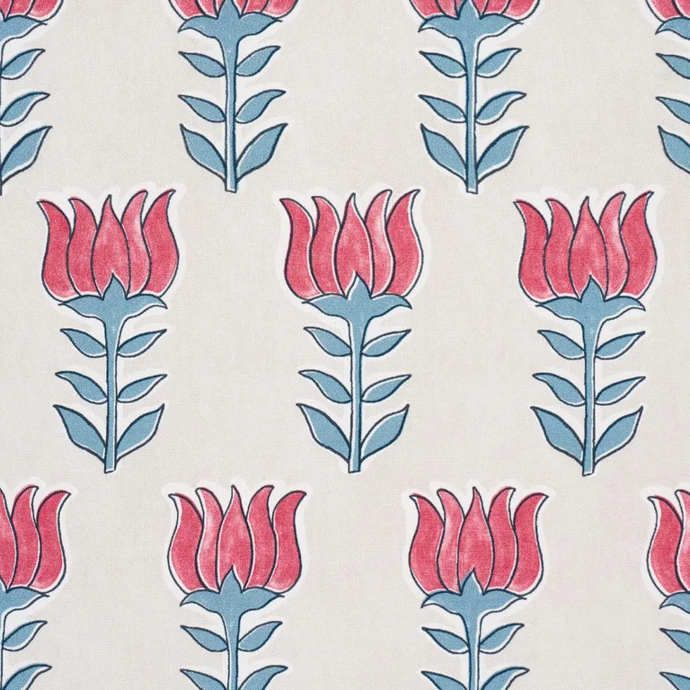 Schumacher 181392 Mia Tulip Delft & Crimson fabric swatch