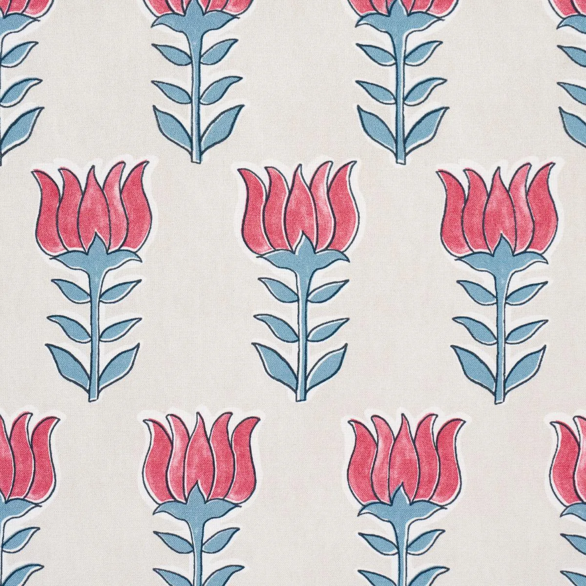 Schumacher 181392 Mia Tulip Delft & Crimson fabric swatch
