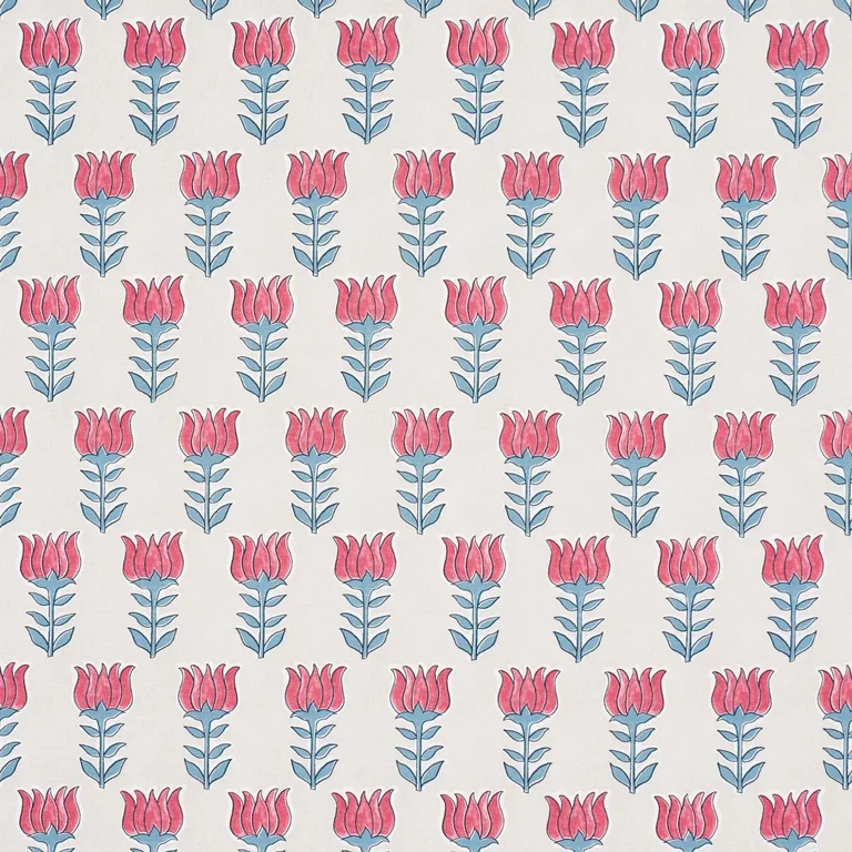 Schumacher 181392 Mia Tulip Delft & Crimson fabric swatch