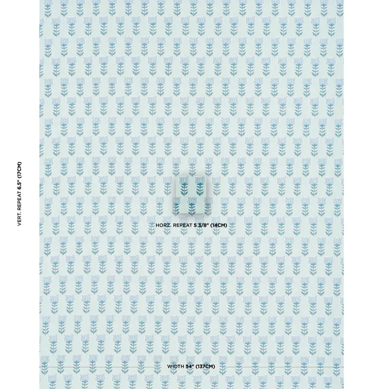 Schumacher 181391 Mia Tulip Mineral & Blue fabric swatch
