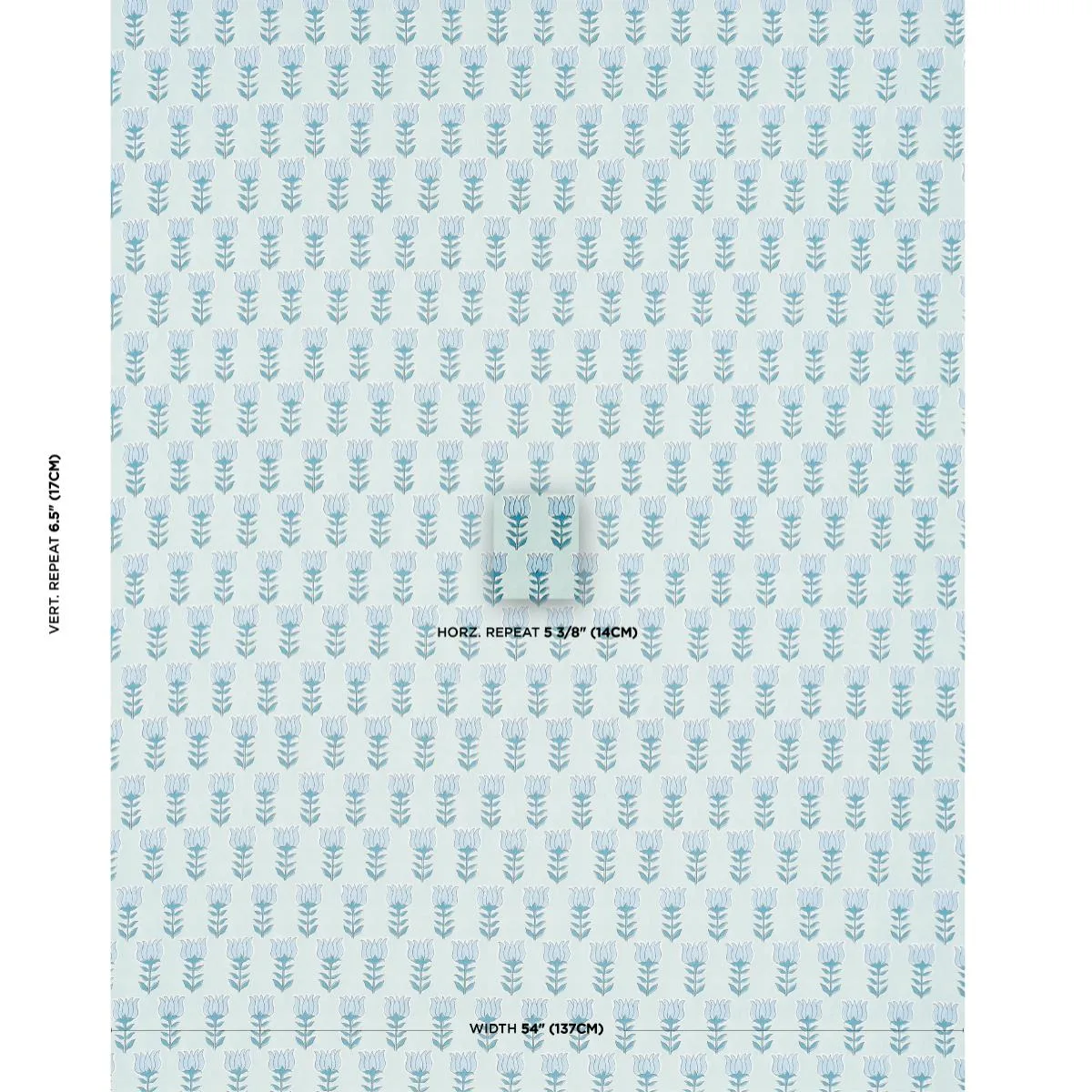 Schumacher 181391 Mia Tulip Mineral & Blue fabric swatch