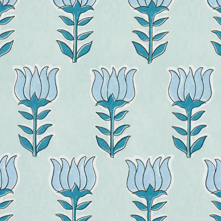 Schumacher 181391 Mia Tulip Mineral & Blue fabric swatch
