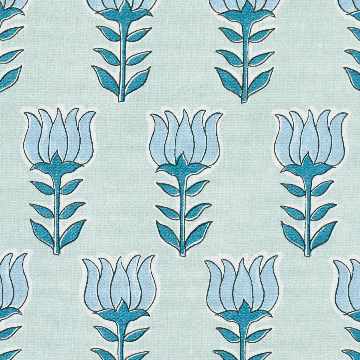 Schumacher 181391 Mia Tulip Mineral & Blue fabric swatch