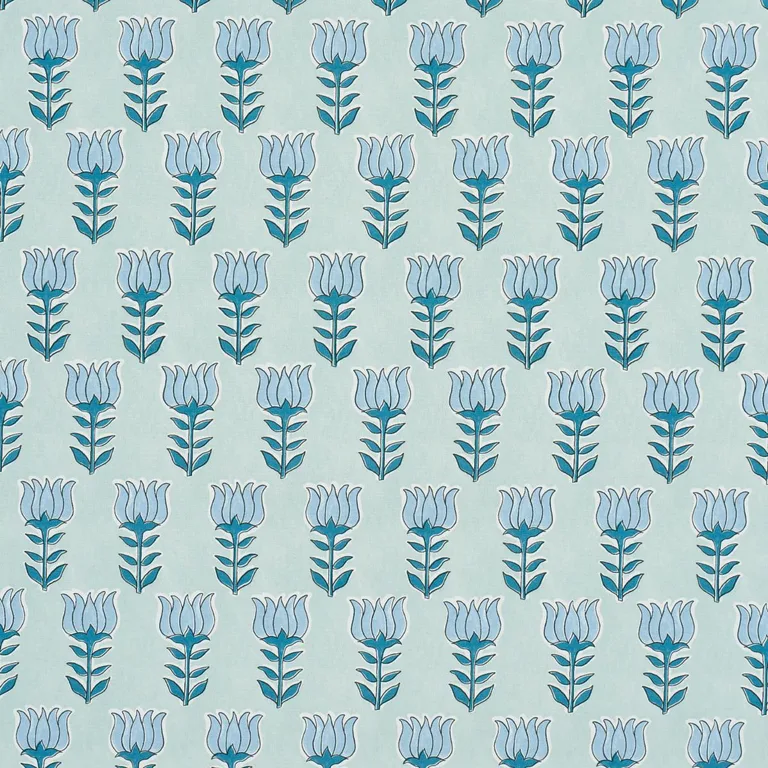 Schumacher 181391 Mia Tulip Mineral & Blue fabric swatch