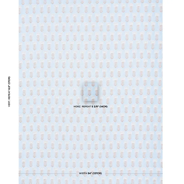 Schumacher 181390 Mia Tulip Sky & Sand fabric swatch