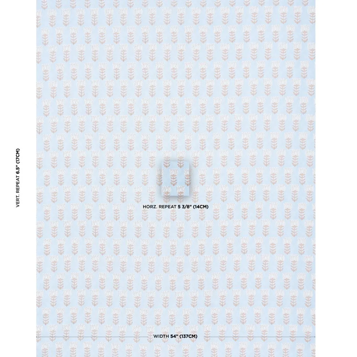 Schumacher 181390 Mia Tulip Sky & Sand fabric swatch