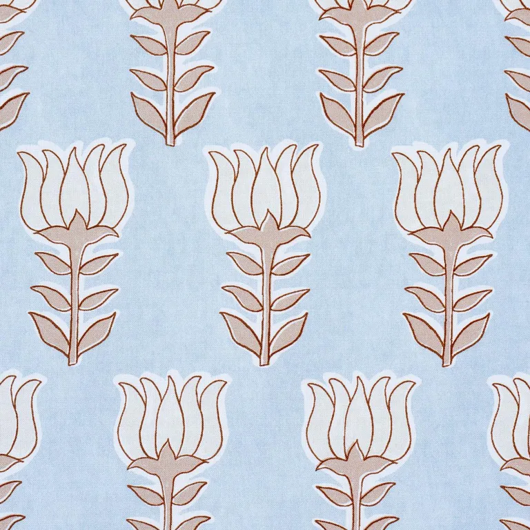 Schumacher 181390 Mia Tulip Sky & Sand fabric swatch